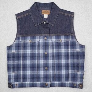 Pendleton Jacket Womens Medium Blue Denim Plaid Wool Vintage Ladies Vest Hiking